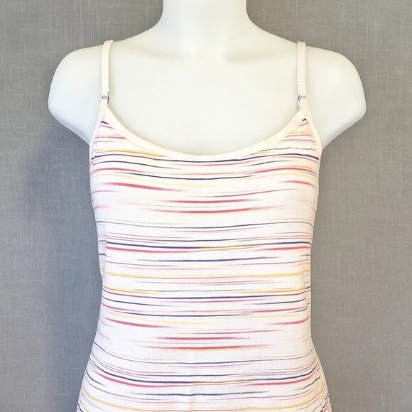 SO Y2K Stiped Tank  Top Medium White Purple Pink Hipster Rainbow + Shelf Bra - Picture 1 of 8